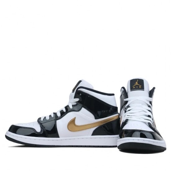 Scarpe Jordan 1 Mid Patent Black White Gold Donna/Uomo AJ1 852542-007